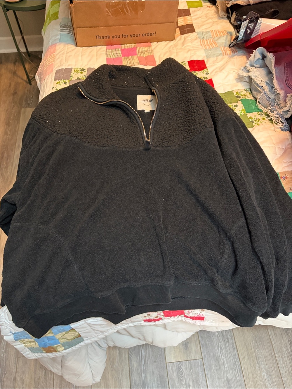 Black Half-Zip Sherpa Pullover Sweater